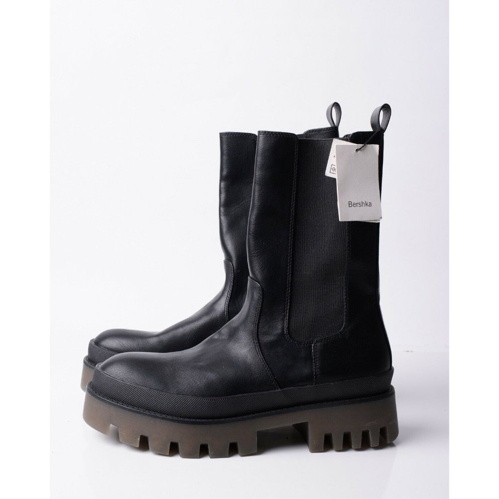 Bershka Womens Black Stretch Boots Pull On Chunky Gores Sz 10 Eu 41 NWT 1205/760 - Picture 5 of 8